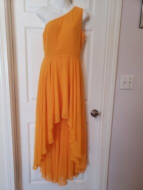 One-Shoulder Orange High-Low Chiffon Dress Size Small